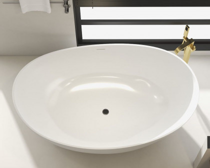 HMR 70" Modern Oval Freestanding Stone Resin Soaking Bathtub - Glossy White