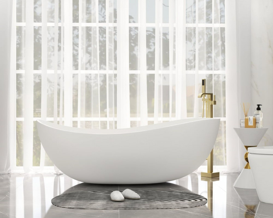 HMR 70" Modern Oval Freestanding Stone Resin Soaking Bathtub - Matte White