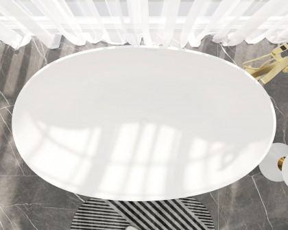 HMR 70" Modern Oval Freestanding Stone Resin Soaking Bathtub - Matte White