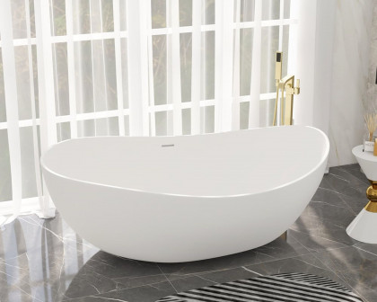 HMR 70" Modern Oval Freestanding Stone Resin Soaking Bathtub - Matte White