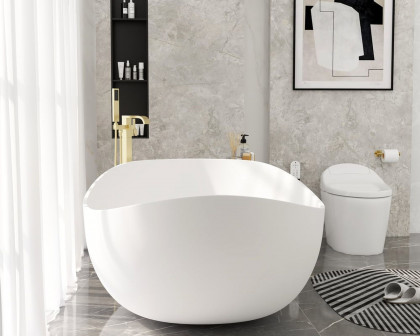 HMR 70" Modern Oval Freestanding Stone Resin Soaking Bathtub - Matte White