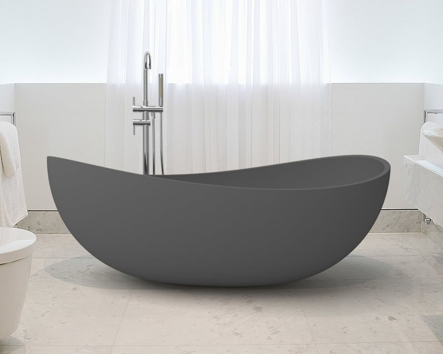 HMR 70" Modern Oval Freestanding Stone Resin Soaking Bathtub - Gray