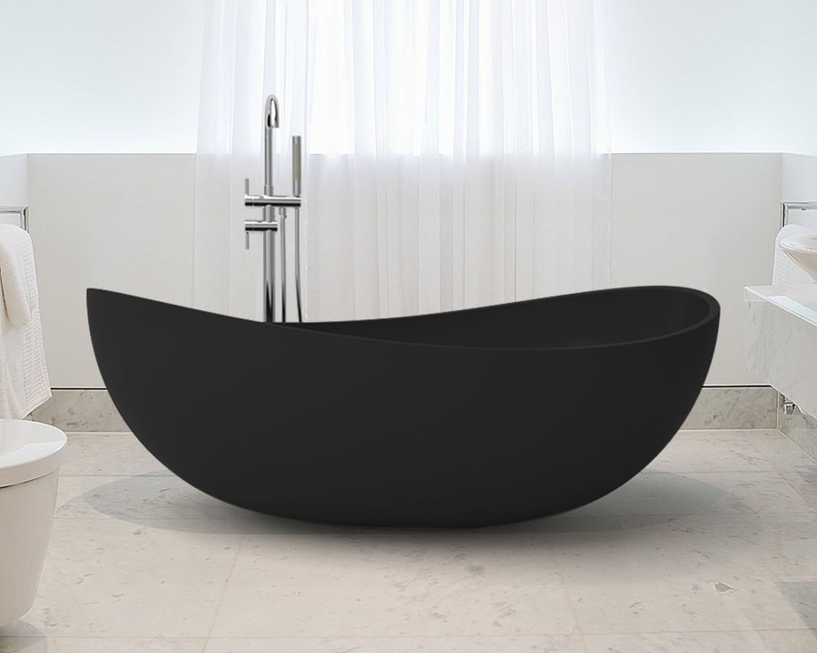 HMR 70" Modern Oval Freestanding Stone Resin Soaking Bathtub - Black