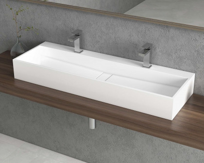 HMR 47" Wall-Mount Floating Trough Bathroom Sink - Glossy White