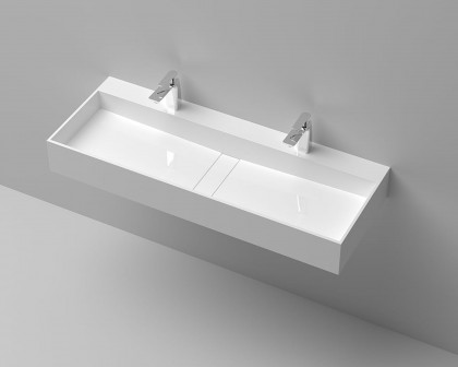 HMR 47" Wall-Mount Floating Trough Bathroom Sink - Glossy White