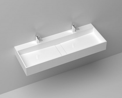 HMR 47" Wall-Mount Floating Trough Bathroom Sink - Glossy White