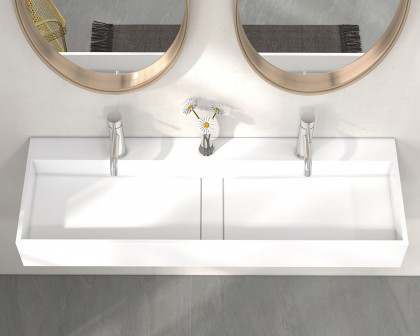 HMR 47" Wall-Mount Floating Trough Bathroom Sink - Matte White