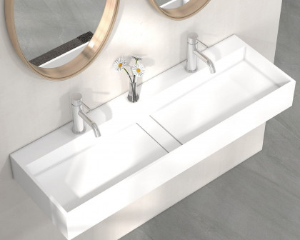 HMR 47" Wall-Mount Floating Trough Bathroom Sink - Matte White