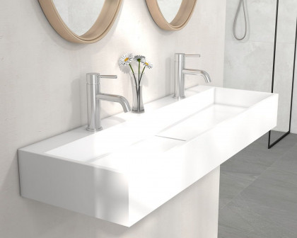 HMR 47" Wall-Mount Floating Trough Bathroom Sink - Matte White