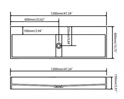 HMR 47" Wall-Mount Floating Trough Bathroom Sink - Matte White