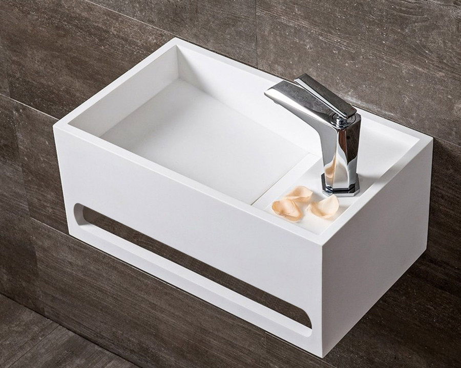 HMR Bathroom Ramped Sink with Towel Bar - Matte White