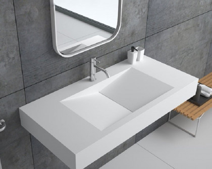 HMR Wall-Mount Floating Bathroom V-Shaped Sink - Glossy White