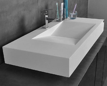 HMR Wall-Mount Floating Bathroom V-Shaped Sink - Glossy White