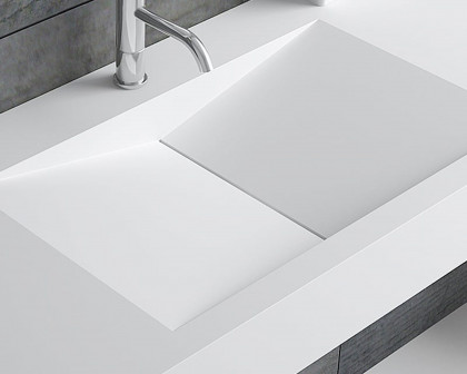 HMR Wall-Mount Floating Bathroom V-Shaped Sink - Glossy White