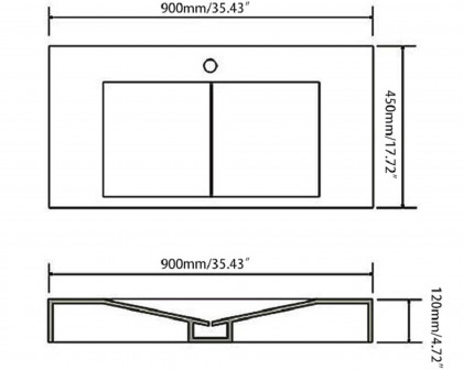 HMR Wall-Mount Floating Bathroom V-Shaped Sink - Glossy White