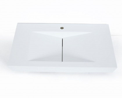 HMR Wall-Mount Floating Bathroom V-Shaped Sink - Glossy White