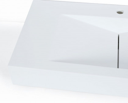 HMR Wall-Mount Floating Bathroom V-Shaped Sink - Glossy White