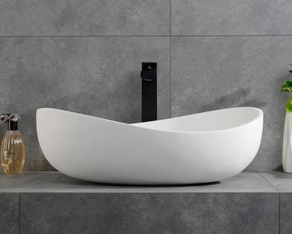 HMR Modern Bathroom Vessel Sink with Pop Up Drain - Glossy White