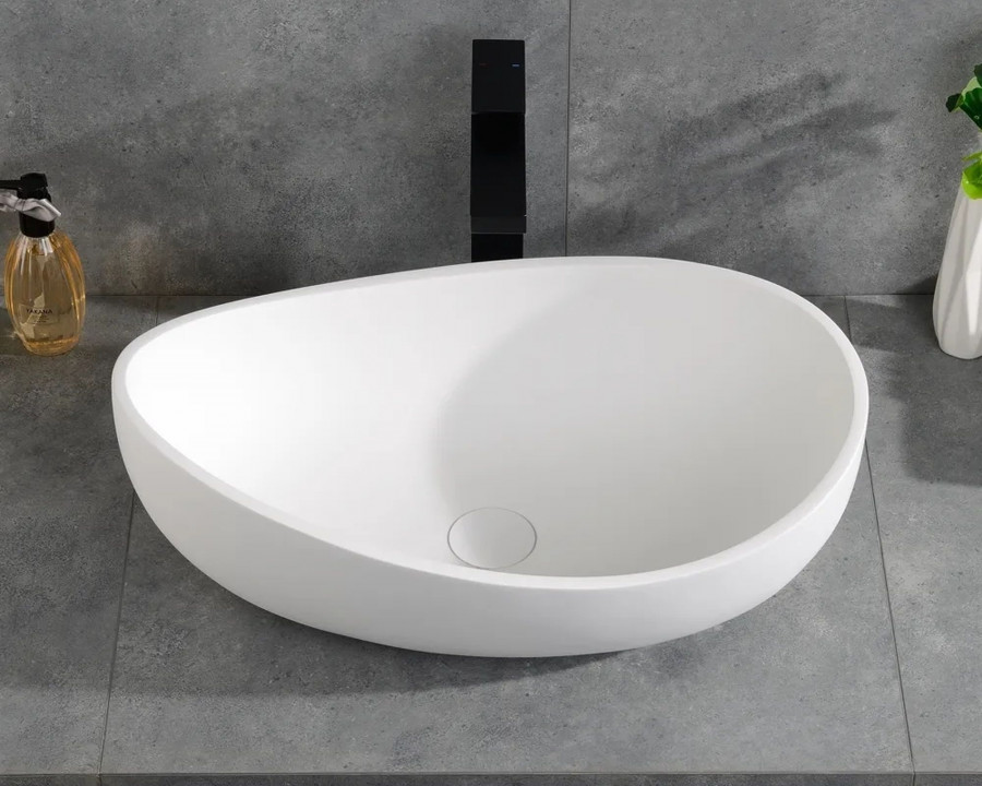 HMR Modern Bathroom Vessel Sink with Pop Up Drain - Matte White