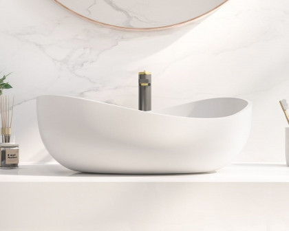 HMR Modern Bathroom Vessel Sink with Pop Up Drain - Matte White