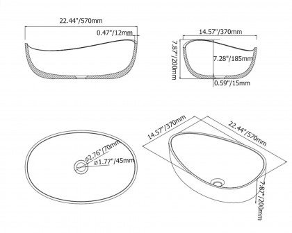 HMR Modern Bathroom Vessel Sink with Pop Up Drain - Matte White