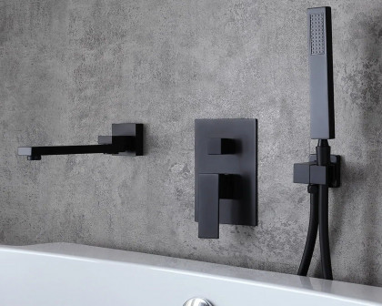 HMR Ultramodern Wall Mounted Swirling Tub Filler Faucet with Hand Shower - Matte Black