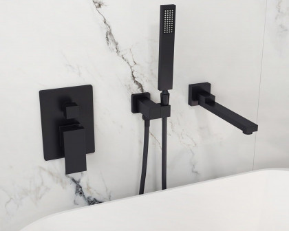 HMR Ultramodern Wall Mounted Swirling Tub Filler Faucet with Hand Shower - Matte Black