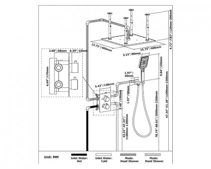 HMR Thermostatic 16" Shower System with Handheld Shower