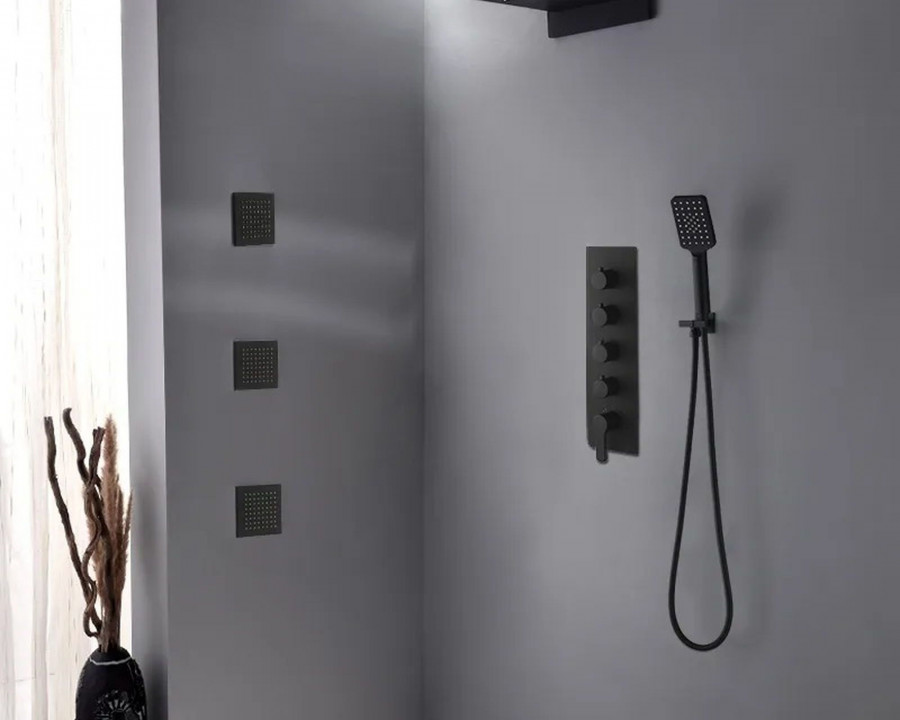 HMR Wall Mounted Waterfall Rain Thermostatic Shower System with 3 Body Sprays