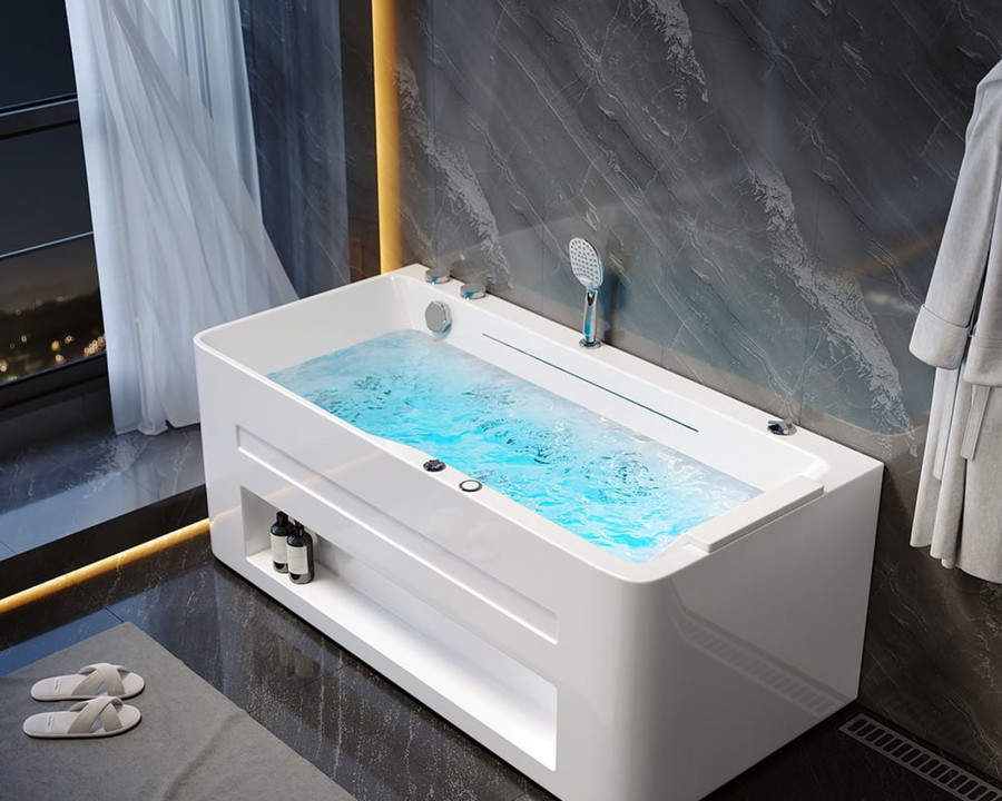 HMR 60'' Massage Bathtub with Ambient Lighting 89-Gallon Capacity - White