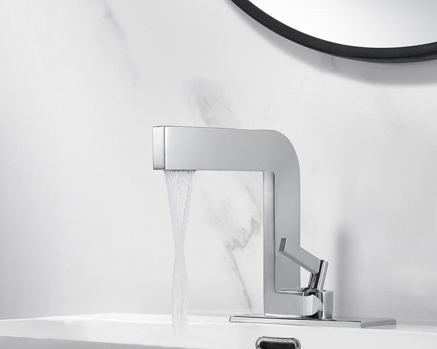 HMR Waterfall Single Handle Bathroom Sink Faucet with Escutcheon - Chrome