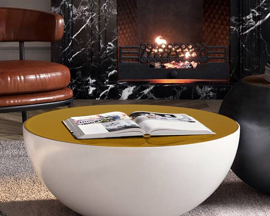 HMR Modern Round Coffee Table with Yellow Top - White