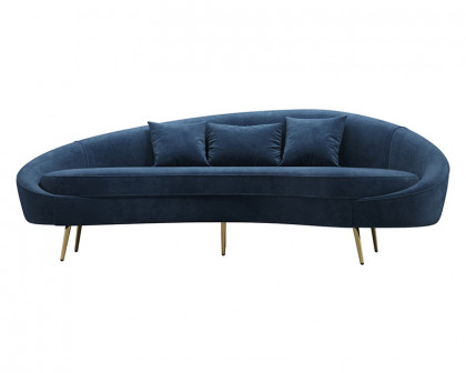 HMR Modern 83" Curved Sofa with Velvet Upholstery and Toss Pillow - Blue