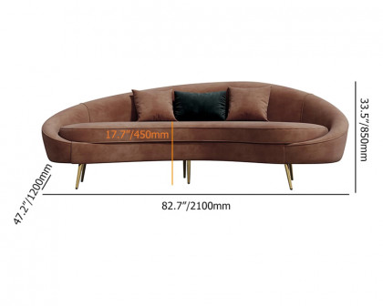 HMR Modern 83" Curved Sofa with Velvet Upholstery and Toss Pillow - Brown