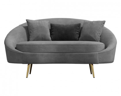 HMR Modern 63" Curved Sofa with Velvet Upholstery and Toss Pillow - Gray