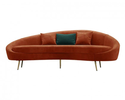 HMR Modern 83" Curved Sofa with Velvet Upholstery and Toss Pillow - Bronze