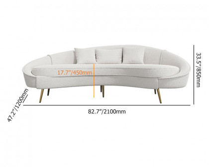 HMR Modern 83" Curved Sofa with Boucle Upholstery and Toss Pillow - White