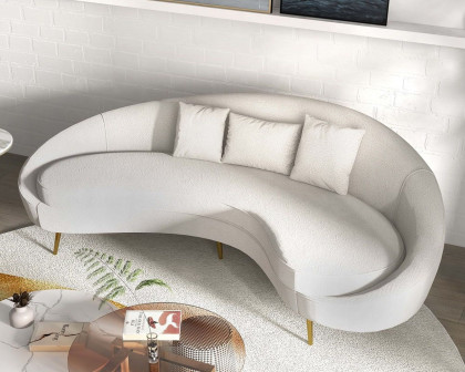 HMR Modern 95" Curved Sofa with Boucle Upholstery and Toss Pillow - White