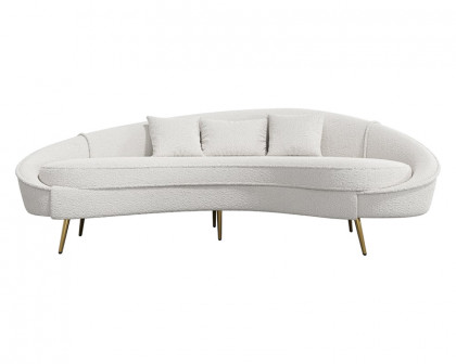 HMR Modern 95" Curved Sofa with Boucle Upholstery and Toss Pillow - White