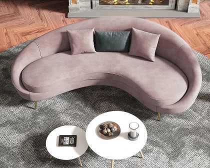 HMR Modern 83" Curved Sofa with Velvet Upholstery and Toss Pillow - Pink