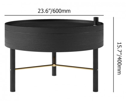 HMR Modern Round Wood Rotating Tray Coffee Table with Storage & Metal Legs - Black