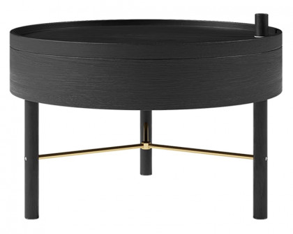 HMR Modern Round Wood Rotating Tray Coffee Table with Storage & Metal Legs - Black