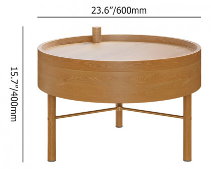 HMR Modern Round Wood Rotating Tray Coffee Table with Storage & Metal Legs - Natural