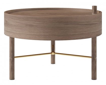 HMR Modern Round Wood Rotating Tray Coffee Table with Storage & Metal Legs - Walnut