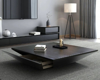 HMR Modern 39" Coffee Table with Storage and 1-Drawer - Black