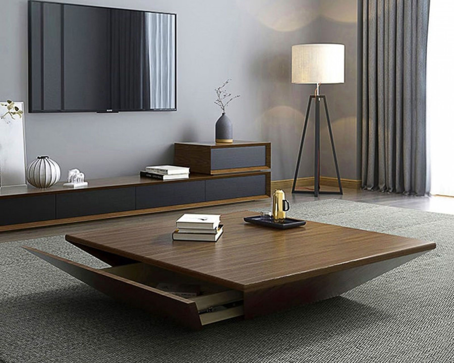 HMR Modern 39" Coffee Table with Storage and 1-Drawer - Walnut