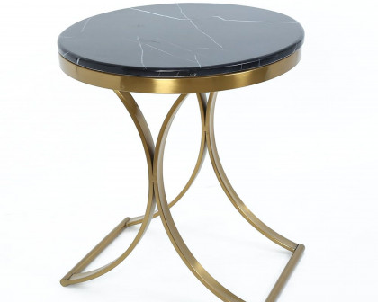 HMR Modern Luxurious Round Side Table - Black/Gold, Marble