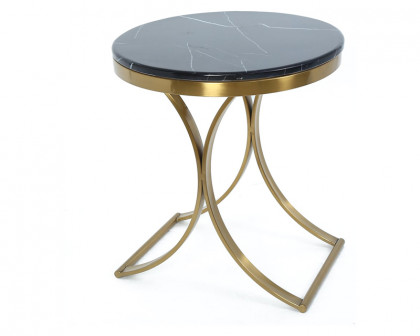 HMR Modern Luxurious Round Side Table - Black/Gold, Marble