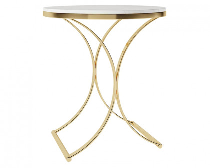 HMR Modern Luxurious Round Side Table - White/Gold, Marble