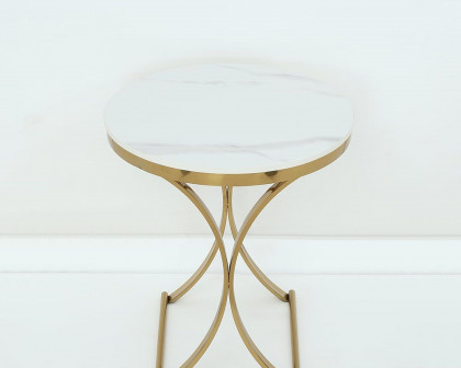 HMR Modern Luxurious Round Side Table - White/Gold, Marble